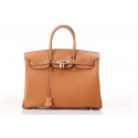 Hermes Birkin 25cm Togo Calfskin Bag Handstitched Gold Hardware, Silver CK37 RS16670