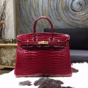 Hermes Birkin 35cm Shiny Alligator Crocodile Gold Hardware Handstitched, Bordeaux CK57 RS18710