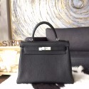 Hermes Kelly 28cm/32cm Togo Calfskin Original Leather Bag Handstitched Palladium Hardware, Noir RS05157