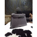 Hermes Kelly 28cm Lizard Skin Sellier Rigide Bag Handstitched Palladium Hardware, Gris Fonce CK84 RS06846