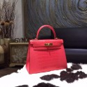 Hermes Kelly 28cm Shiny Alligator Crocodile Gold Hardware Handstitched, Bougainvillier A5 RS20239