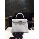 Hermes Kelly 28cm Togo Calfskin Bag Handstitched Palladium Hardware, Blanc/White RS20389