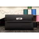Hermes Kelly Longue Wallet In Black Clemence Leather RS17285