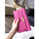 Hermes Kelly Wallet Autruche Ostrich Skin Handstitched Gold Hardware, Fuschia Pink 5J RS06676