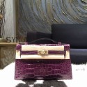 Hermes Mini Kelly Pochette 22cm Alligator Gold Hardware, Cassis N5 RS18833