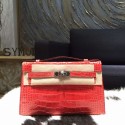 Hermes Mini Kelly Pochette 22cm Alligator Palladium Hardware, Bougainvillier A5 RS18467