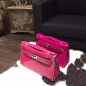 Hermes Mini Kelly Pochette 22cm Shiny Alligator Palladium Hardware Handstitched, Fuschia Pink J5 RS16373