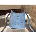 Luxury Hermes Evelyne Mini TPM Taurillon Clemence Palladium Hardware Handstitched High Quality, Bleu Lin CKJ7 RS04667