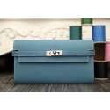 Luxury Hermes Kelly Longue Wallet In Jean Blue Clemence Leather RS04729