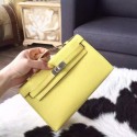 Luxury Hermes Mini Kelly Pochette 22cm Epsom Calfskin Leather Palladium Hardware Handstitched, Soufre C9 RS10880