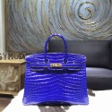 Luxury Hermes Shiny Alligator Birkin 30cm Bag Hand Stitched Gold Hardware Handstitched, Blue Electric 7T RS14245