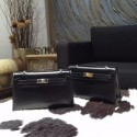 Replica Best Hermes Mini Kelly Pochette 22cm Box Calfskin Leather Handstitched, Noir RS08043