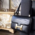 Replica Hermes Constance 23cm Matte Alligator Crocodile Original Leather Fully Handstitched Palladium Hardware, Noir CK89 RS00487