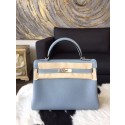 Replica Hermes Kelly 28cm Togo Calfskin Bag Handstitched Palladium Hardware, Bleu Lin CKJ7 RS17721