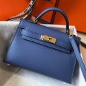 Replica Hermes Kelly Mini II Bag In Blue Agate Epsom Original leather 20cm Golden hardware Bag RS26211