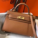 Replica Hermes Kelly Mini II Bag In Original leather 20cm Golden Hardware Brown Bag RS26222