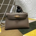 Replica Hermes Kelly Mini II In Original leather 20cm Golden Hardware Gray Bag RS26225