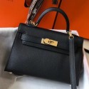 Replica Hermes Kelly Mini II Bag In Black Original leather 20cm Golden Hardware Bag RS26210