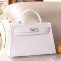 Replica Hermes Kelly Mini II Bag In Original leather 20cm Silver Hardware White Bag RS26220