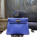 Replica Luxury Hermes Kelly 28/32cm Togo Calfskin Original Leather Bag Hand Stitched, Blue Electric 7T RS16417
