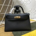 Replica Hermes Kelly Mini II In Original leather 20cm Golden Hardware Black  Bag RS26223