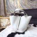 Top Imitation Hermes Picotin Lock Bag 18cm/22cm Taurillon Clemence Palladium Hardware Hand Stitched, Pearl Grey CK80 RS08503