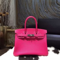 Best Hermes Birkin 30cm Epsom Calfskin Bag Hand Stitched Palladium Hardware, Rose Tyrien E5 RS13313