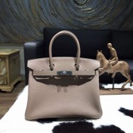 Hermes Birkin 25cm Taurillon Clemence Calfskin Bag Hand Stitched Palladium Hardware, Gris Tourterelle CK81 RS12519