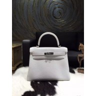 Hermes Kelly 28cm Togo Calfskin Bag Handstitched Palladium Hardware, Blanc/White RS20389