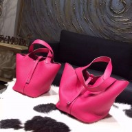 Hermes Picotin Lock Bag 18cm/22cm Taurillon Clemence Palladium Hardware Handstitched, Fuschia Pink 5J RS14342