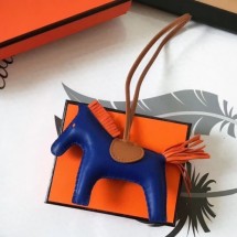 Luxury Hermes Rodeo Horse Bag Charm In Blue/Camarel/Orange Leather RS109214