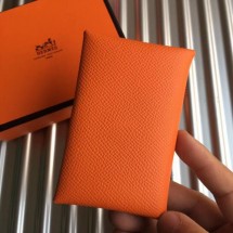 Luxury Hermes Orange Epsom Calvi Card Holder Bag RS25718