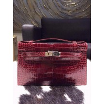 Cheap Hermes Mini Kelly Pochette 22cm CK57 Bordeaux Shiny Alligator Palladium RS09237