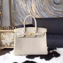 Fake Hermes 30cm Matte Alligator Crocodile Birkin Gold Hardware Handstitched, Beton 8L RS03676