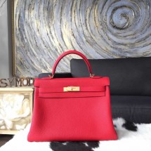 Fashion Copy Hermes Kelly 32cm Bag Togo Calfskin Handstitched Gold Hardware Handstitched, Rouge Casaque Q5 RS02376