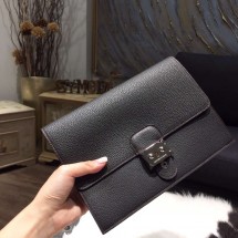 Hermes Bi-Color Jet Pochette Clutch Togo Calfskin Bag Palladium Hardware Handstitched, Noir/Chocolat CK47 Tonal Stitching RS11520