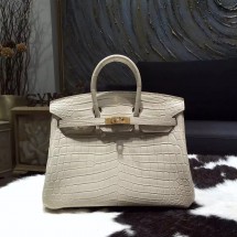 Hermes Birkin 25cm Matte Alligator Crocodile Gold Hardware Handstitched, Beton 8L RS05388