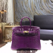 Hermes Birkin 25cm Shiny Alligator Crocodile Gold Hardware Handstitched, Amethyst 9G RS13076