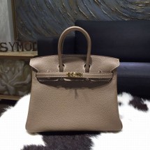 Hermes Birkin 25cm Veau Crispe Togo Calfskin Bag Hand Stitched Gold Hardware, Etoupe CK18 RS16338