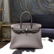 Hermes Birkin 30cm Togo Calfskin Bag Original Leather Hand Stitched Palladium Hardware, Etain 8F RS03863