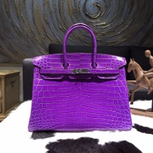 Hermes Birkin 35cm Shiny Alligator Crocodile Palladium Hardware Handstitched, Ultraviolet 5L RS16688