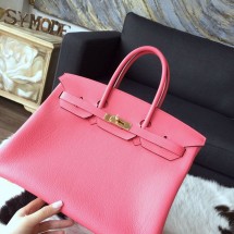 Hermes Birkin 35cm Togo Calfskin Original Leather Bag Handstitched Gold Hardware, Rose Lipstick U5 RS12687