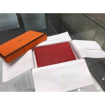 Hermes Calvi Card Holder Case Handstitched Taurillon Clemence Calfskin, Rouge Vermillon RS15444