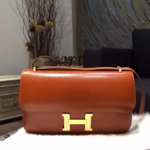 Hermes Constance Elan 23cm Box Calfskin Leather Bag Handstitched Gold Hardware, Fauve CK34 RS00920