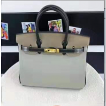 Hermes Horseshoe Birkin 30cm Togo Calfskin Bag Handstitched Palladium Hardware, Etain 8F/Blue Electric 7T RS17464