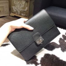 Hermes Jet Pochette Clutch Epsom Calfskin Bag Palladium Hardware Handstitched, Noir RS15894