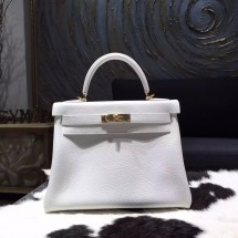 Hermes Kelly 28cm/32cm Togo Calfskin Bag Handstitched Gold Hardware, Blanc RS06806