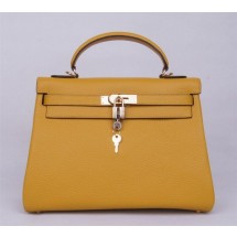 Hermes Kelly 32cm Togo Calfskin Bag Handstitched Gold Hardware, Jaune Poussin 1Z RS03199