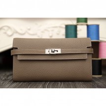 Hermes Kelly Longue Wallet In Etoupe Clemence Leather RS21572