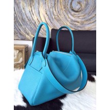 Hermes Lindy 30cm Taurillon Clemence Calfskin Leather Palladium Hardware Hand Stitched, Turquoise 7B RS07141